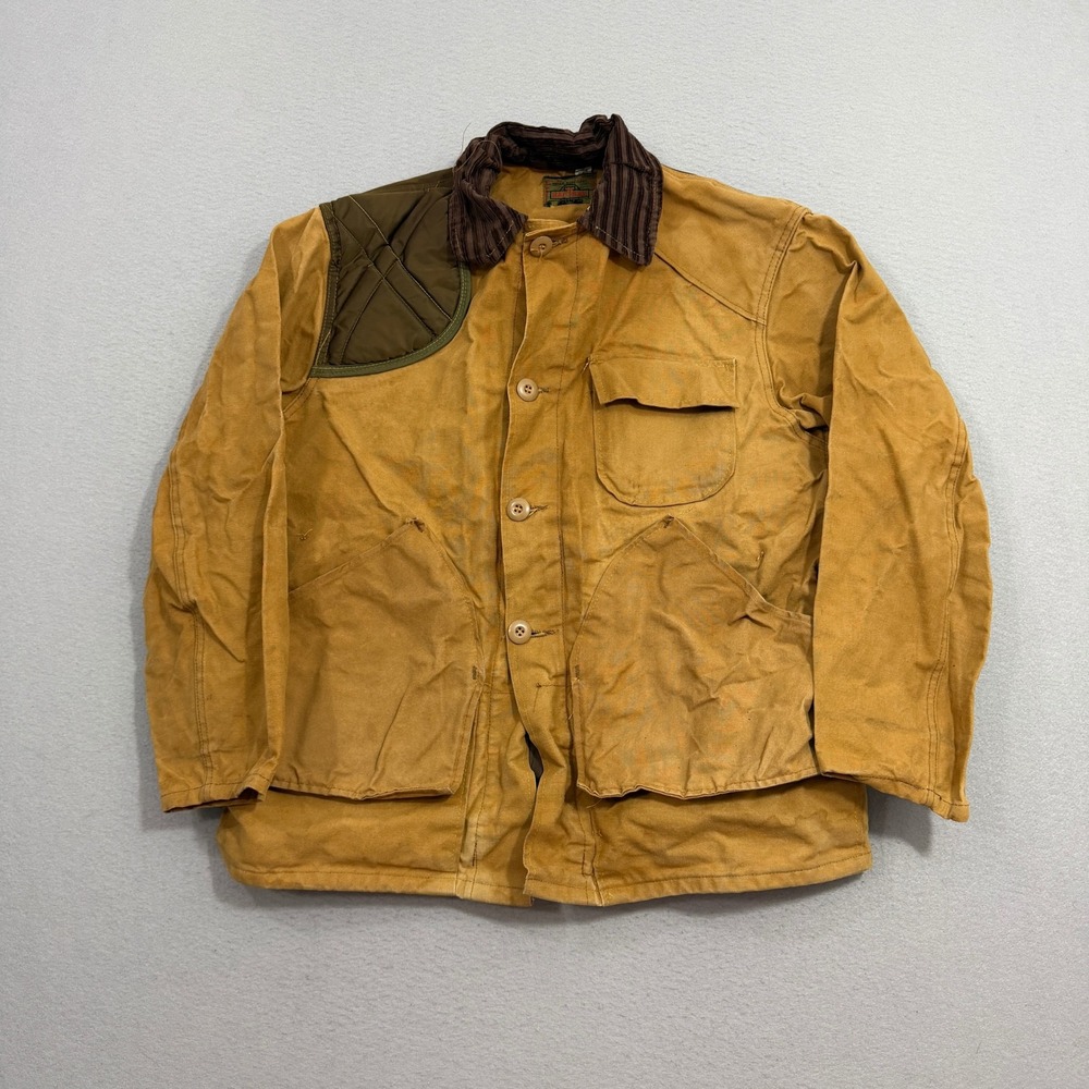 Vintage Saf-Bak Hunting Jacket Medium Canvas Field Coat Quilted Patch Corduroy